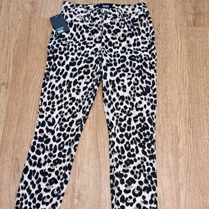 Paige Hoxotn Ankle Pink Leopard Skinny Jean with Raw Hem - Size 25 NWT